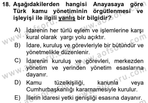 Yurttaşlık ve Çevre Bilgisi Dersi 2020 - 2021 Yılı Yaz Okulu Sınav Soruları 18. Soru