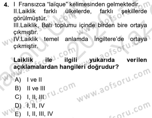 Yurttaşlık ve Çevre Bilgisi Dersi 2020 - 2021 Yılı Yaz Okulu Sınav Soruları 4. Soru