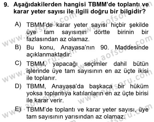 Yurttaşlık ve Çevre Bilgisi Dersi 2020 - 2021 Yılı Yaz Okulu Sınav Soruları 9. Soru