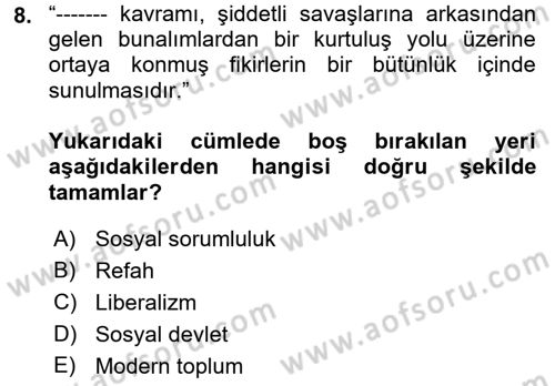 Yurttaşlık ve Çevre Bilgisi Dersi 2021 - 2022 Yılı (Final) Dönem Sonu Sınav Soruları 8. Soru