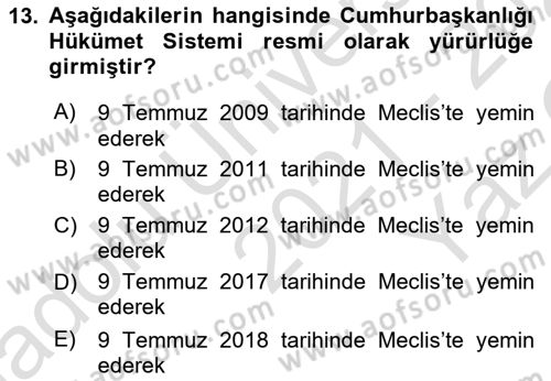 Yurttaşlık ve Çevre Bilgisi Dersi 2021 - 2022 Yılı Yaz Okulu Sınav Soruları 13. Soru