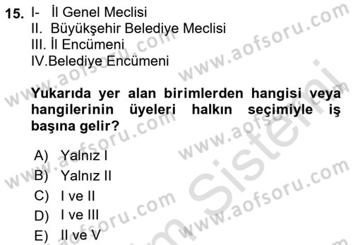 Yurttaşlık ve Çevre Bilgisi Dersi 2021 - 2022 Yılı Yaz Okulu Sınav Soruları 15. Soru