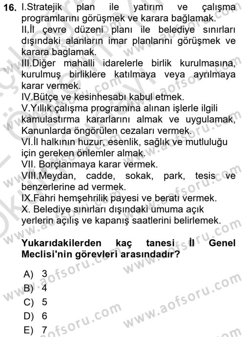 Yurttaşlık ve Çevre Bilgisi Dersi 2021 - 2022 Yılı Yaz Okulu Sınav Soruları 16. Soru