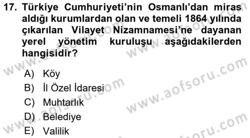 Yurttaşlık ve Çevre Bilgisi Dersi 2021 - 2022 Yılı Yaz Okulu Sınav Soruları 17. Soru