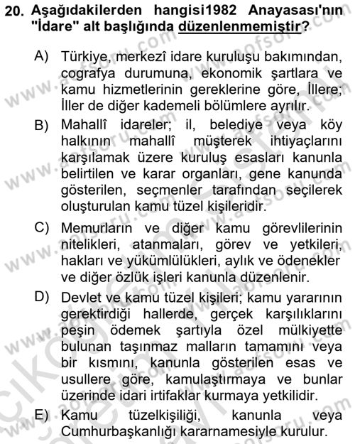 Yurttaşlık ve Çevre Bilgisi Dersi 2021 - 2022 Yılı Yaz Okulu Sınav Soruları 20. Soru