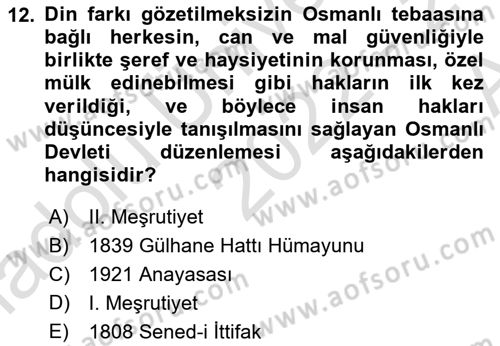 Yurttaşlık ve Çevre Bilgisi Dersi Ara Sınavı Deneme Sınav Soruları 12. Soru