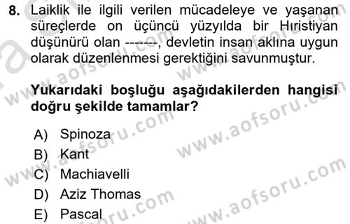 Yurttaşlık ve Çevre Bilgisi Dersi Ara Sınavı Deneme Sınav Soruları 8. Soru