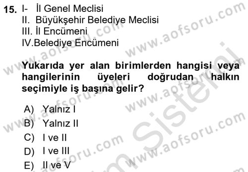 Yurttaşlık ve Çevre Bilgisi Dersi 2022 - 2023 Yılı Yaz Okulu Sınav Soruları 15. Soru