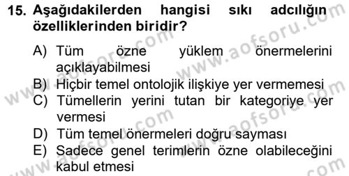 Metafizik Dersi 2012 - 2013 Yılı (Vize) Ara Sınav Soruları 15. Soru