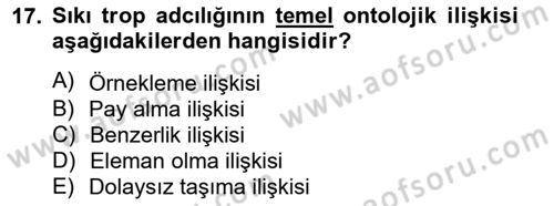 Metafizik Dersi 2012 - 2013 Yılı (Vize) Ara Sınav Soruları 17. Soru