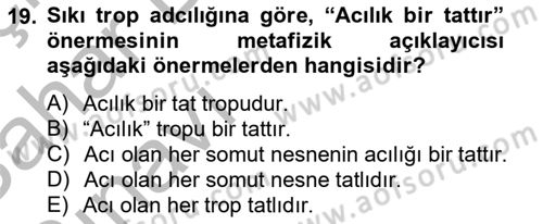 Metafizik Dersi 2012 - 2013 Yılı (Vize) Ara Sınav Soruları 19. Soru
