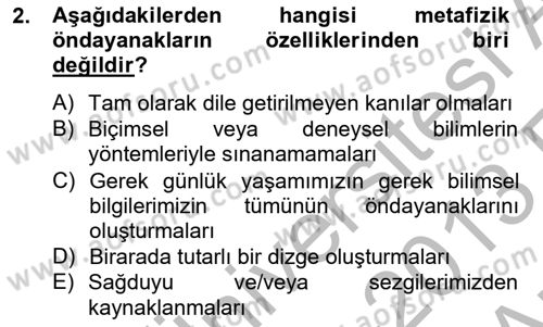 Metafizik Dersi 2012 - 2013 Yılı (Vize) Ara Sınav Soruları 2. Soru