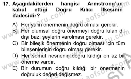 Metafizik Dersi 2012 - 2013 Yılı (Final) Dönem Sonu Sınav Soruları 17. Soru