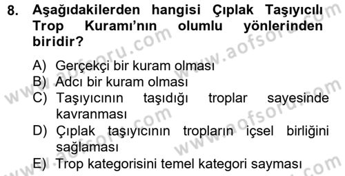 Metafizik Dersi 2012 - 2013 Yılı (Final) Dönem Sonu Sınav Soruları 8. Soru