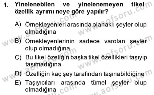 Metafizik Dersi 2013 - 2014 Yılı (Vize) Ara Sınav Soruları 1. Soru
