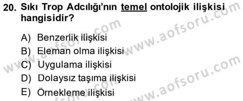 Metafizik Dersi 2013 - 2014 Yılı (Vize) Ara Sınav Soruları 20. Soru