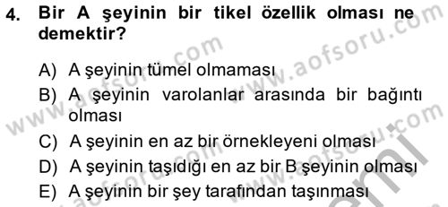 Metafizik Dersi 2013 - 2014 Yılı (Vize) Ara Sınav Soruları 4. Soru