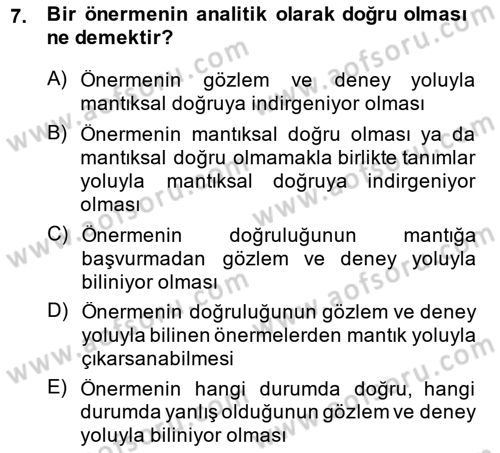 Metafizik Dersi 2013 - 2014 Yılı (Vize) Ara Sınav Soruları 7. Soru