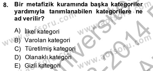Metafizik Dersi 2013 - 2014 Yılı (Vize) Ara Sınav Soruları 8. Soru