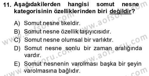 Metafizik Dersi 2013 - 2014 Yılı (Final) Dönem Sonu Sınav Soruları 11. Soru