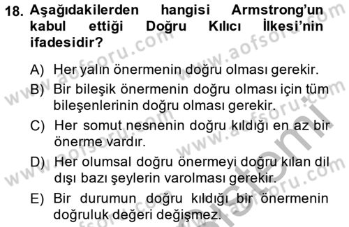 Metafizik Dersi 2013 - 2014 Yılı (Final) Dönem Sonu Sınav Soruları 18. Soru