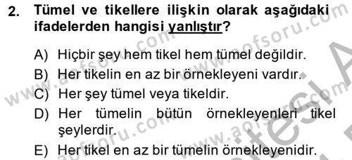 Metafizik Dersi 2013 - 2014 Yılı (Final) Dönem Sonu Sınav Soruları 2. Soru