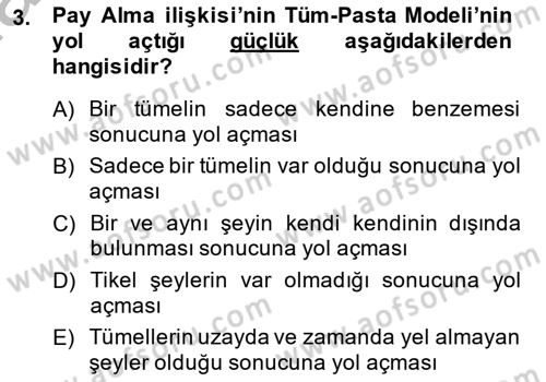 Metafizik Dersi 2013 - 2014 Yılı (Final) Dönem Sonu Sınav Soruları 3. Soru