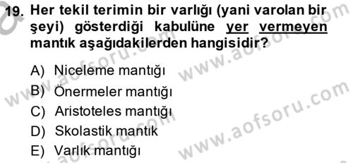 Metafizik Dersi 2014 - 2015 Yılı (Vize) Ara Sınav Soruları 19. Soru