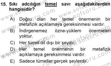 Metafizik Dersi 2015 - 2016 Yılı (Vize) Ara Sınav Soruları 15. Soru
