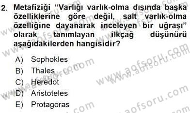 Metafizik Dersi 2015 - 2016 Yılı (Vize) Ara Sınav Soruları 2. Soru