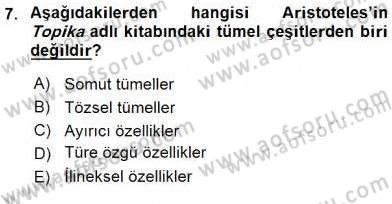Metafizik Dersi 2015 - 2016 Yılı (Vize) Ara Sınav Soruları 7. Soru