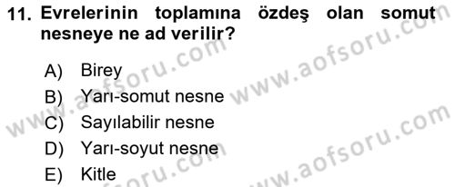 Metafizik Dersi 2015 - 2016 Yılı (Final) Dönem Sonu Sınav Soruları 11. Soru
