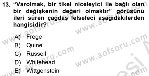 Metafizik Dersi 2015 - 2016 Yılı (Final) Dönem Sonu Sınav Soruları 13. Soru