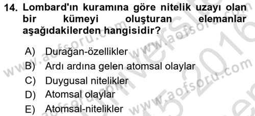 Metafizik Dersi 2015 - 2016 Yılı (Final) Dönem Sonu Sınav Soruları 14. Soru