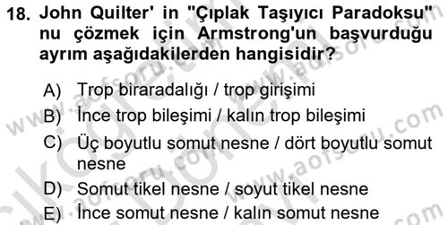 Metafizik Dersi 2015 - 2016 Yılı (Final) Dönem Sonu Sınav Soruları 18. Soru