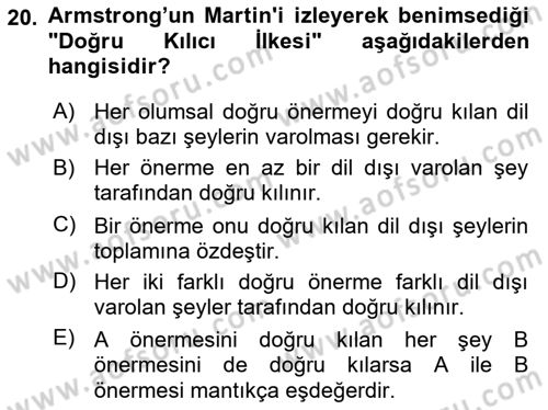 Metafizik Dersi 2015 - 2016 Yılı (Final) Dönem Sonu Sınav Soruları 20. Soru