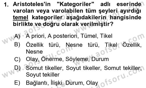 Metafizik Dersi 2016 - 2017 Yılı (Vize) Ara Sınav Soruları 1. Soru