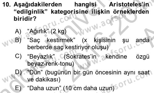 Metafizik Dersi 2016 - 2017 Yılı (Vize) Ara Sınav Soruları 10. Soru