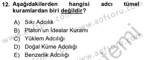 Metafizik Dersi 2016 - 2017 Yılı (Vize) Ara Sınav Soruları 12. Soru