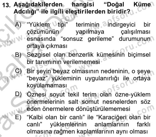 Metafizik Dersi 2016 - 2017 Yılı (Vize) Ara Sınav Soruları 13. Soru
