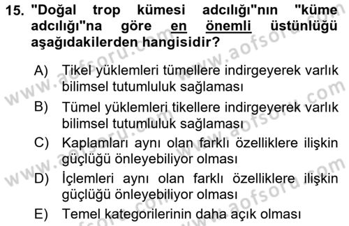 Metafizik Dersi 2016 - 2017 Yılı (Vize) Ara Sınav Soruları 15. Soru