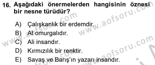 Metafizik Dersi 2016 - 2017 Yılı (Vize) Ara Sınav Soruları 16. Soru