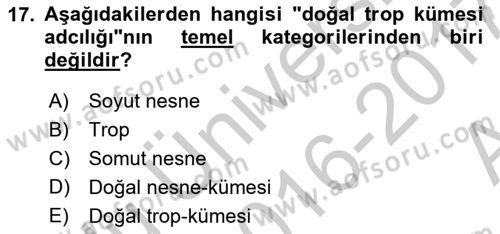 Metafizik Dersi 2016 - 2017 Yılı (Vize) Ara Sınav Soruları 17. Soru