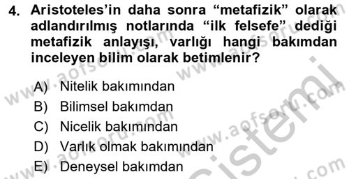 Metafizik Dersi 2016 - 2017 Yılı (Vize) Ara Sınav Soruları 4. Soru