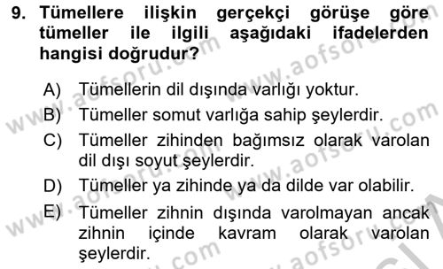 Metafizik Dersi 2016 - 2017 Yılı (Vize) Ara Sınav Soruları 9. Soru