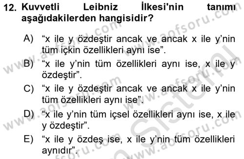 Metafizik Dersi 2016 - 2017 Yılı (Final) Dönem Sonu Sınav Soruları 12. Soru