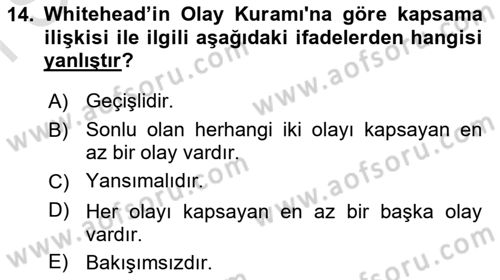 Metafizik Dersi 2016 - 2017 Yılı (Final) Dönem Sonu Sınav Soruları 14. Soru