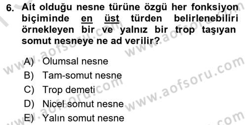 Metafizik Dersi 2016 - 2017 Yılı (Final) Dönem Sonu Sınav Soruları 6. Soru