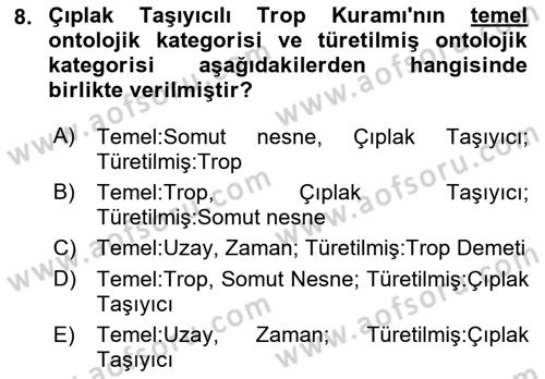 Metafizik Dersi 2016 - 2017 Yılı (Final) Dönem Sonu Sınav Soruları 8. Soru