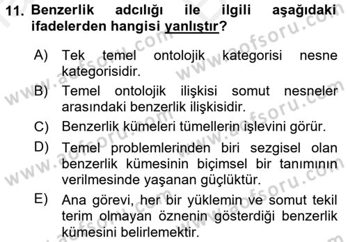 Metafizik Dersi 2017 - 2018 Yılı (Vize) Ara Sınav Soruları 11. Soru